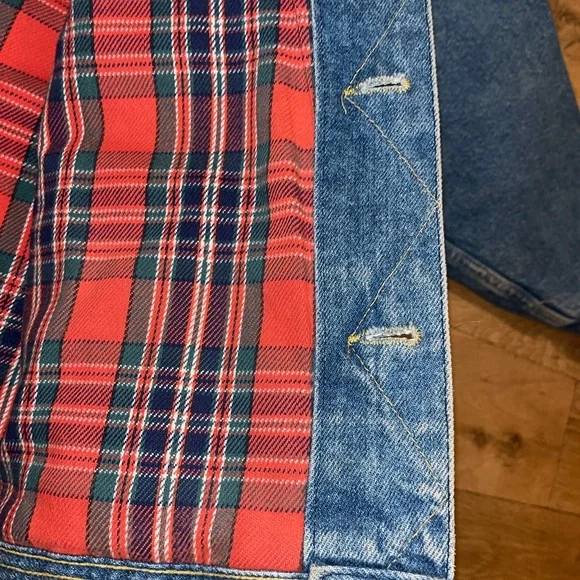 1960s Lee Riders Denim Jean Jacket XL Red Flannel Blanket Lined221-8745